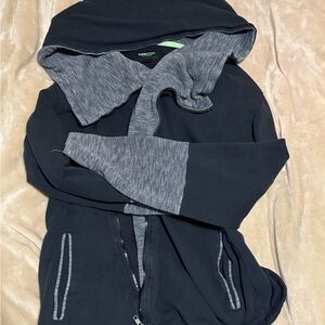 ThinkGeek Women's Black & Heather Gray Hooded Zip-Up Sweatshirt with Lime Accent